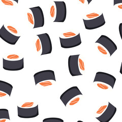 Sushi Seamless Pattern Background. Japanese Food Pattern on Transparent Background. Designed on a transparent background for versatile use in packaging, menus, wrapping paper