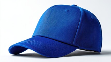 Elegant photo of blue baseball cap isolated on white background.