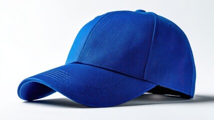 Elegant photo of blue baseball cap isolated on white background.