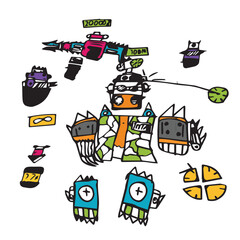 The drawing includes other elements from the game, such as a 