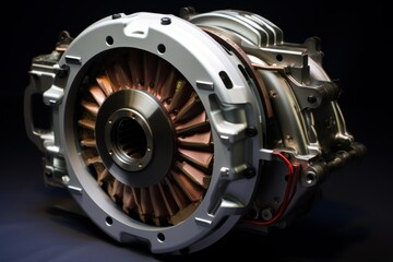Close up of an electric motor rotor highlighting its advanced engineering and manufacturing process