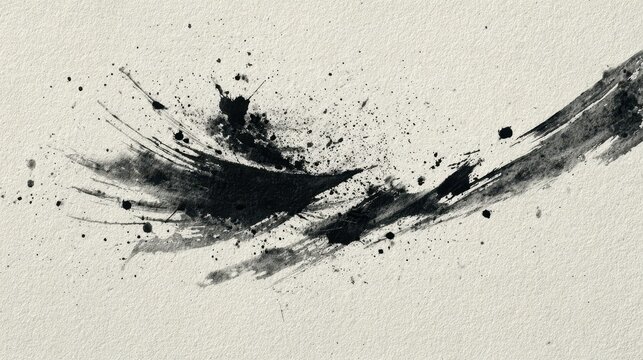 Abstract black ink splash artwork showcasing dynamic movement on textured paper background
