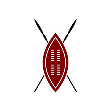 African shield and spears icon isolated illustration on white background