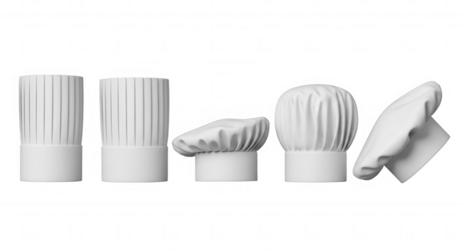 White chef hats collection isolated on a transparent background