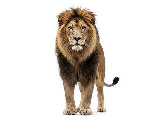 Fototapeta premium A majestic lion standing proudly on a plain white background