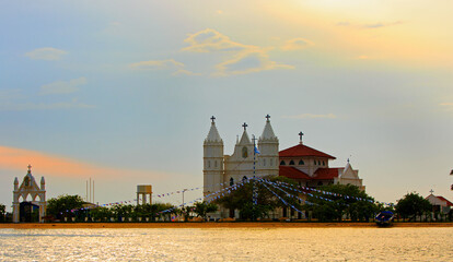 Our Lady of Vailankanni - also known as our Lady of Good Health -  catholic church located on the shoreline of Lake Kandalama in Kalpitiya, Sri Lanka
