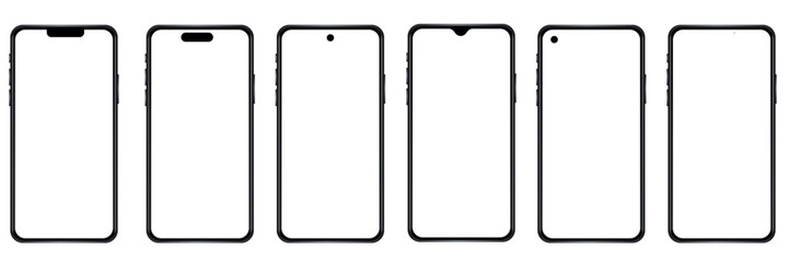 Smartphone with different screens for mockup. Vector on a white background.