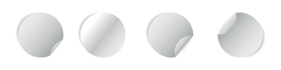 A set of white round banner stickers on a white background
