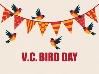 Colorful bunting and flying birds celebrate v c bird day with festive decorations