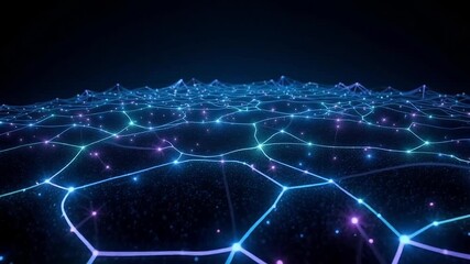 Abstract glowing network of interconnected nodes and lines in a dark digital space. - Powered by Adobe
