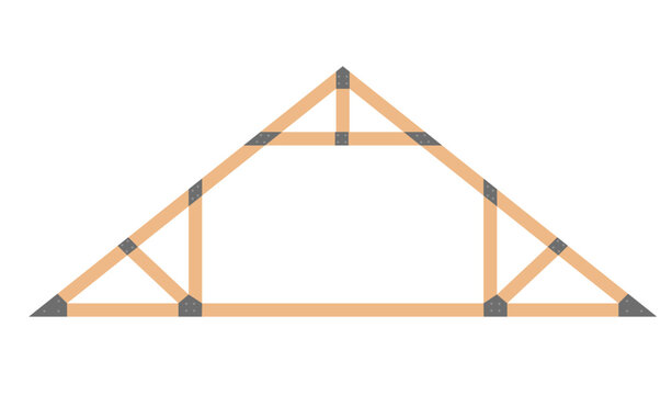 Wood Frame Roof Truss Diagram With Metal Connectors For Construction Illustration Residential Building Structure Engineering
