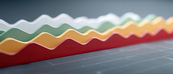 Abstract futuristic digital stock market graph visualization with layered colorful wavy lines showing financial data trends and economic growth on a dark technological background