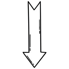 Hand-drawn doodle arrow pointing down on a white background.
