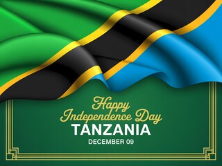 Tanzania independence day celebration with waving flag and festive green background