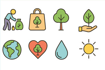 Obraz premium Environmental conservation icon set, filled style. Eco-friendly and nature symbols collection.