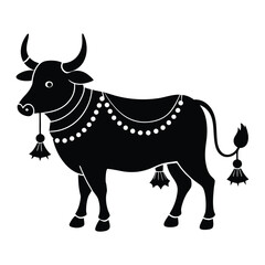 Decorated Bull Silhouette for Mattu Pongal Festival Vector