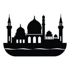 Muttrah Corniche Skyline Silhouette Mosque and Waterfront Vector