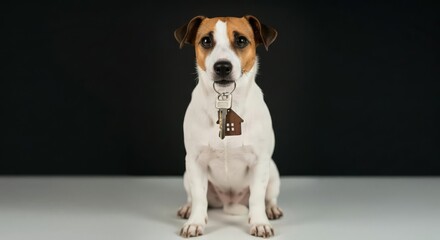 Jack Russell Terrier Dog Holding House Key