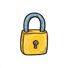 Naklejka premium A yellow padlock symbolizing security and protection, ready to safeguard secrets and valuables. It features a blue shackle and a keyhole