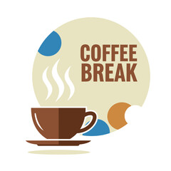Coffee Break Vector Illustration, Steaming Cup on Retro Background