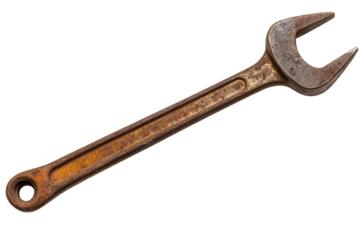 Rusty wrench isolated on a transparent background suitable for various design projects and tool-related themes