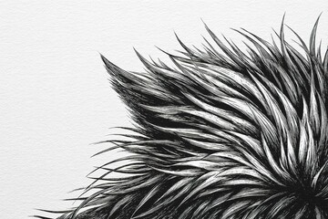 Obraz premium Detailed black and white illustration of a furry creature with prominent fur textures and contrasting patterns on a textured background