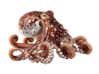Ultra Realistic Octopus Isolated on White Background with Detailed Tentacles Spread, Minimal Elegant Marine Life Studio Macro Shot, Product Photography Concept