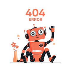 Flat illustration of sad robot with error message