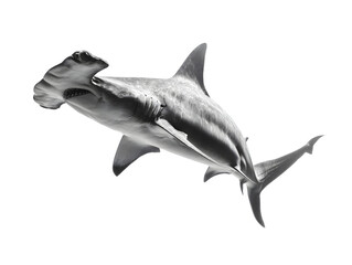 Fototapeta premium Ultra Realistic Hammerhead Shark Isolated on Transparent Background in Dynamic Swimming Pose, Powerful Detailed Marine Predator, Studio Macro Product Photography Concept