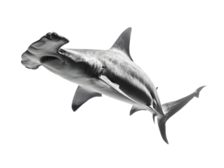 Ultra Realistic Hammerhead Shark Isolated on Transparent Background in Dynamic Swimming Pose, Powerful Detailed Marine Predator, Studio Macro Product Photography Concept
