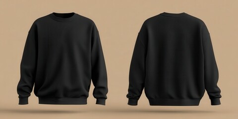 Elegant photo of black crewneck sweater with cable knit texture, front and back view.