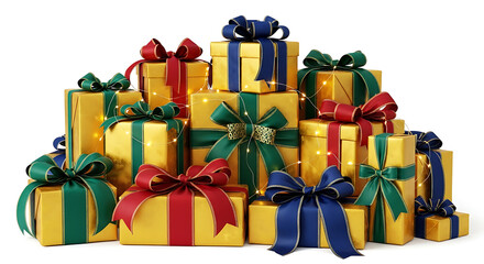 Holiday Magic: Golden Gift Boxes with Festive Ribbons and Sparkling Lights