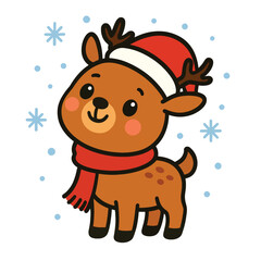 Fototapeta premium Reindeer wearing santa hat and scarf