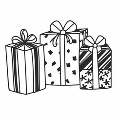 Illustration of three gift boxes with ribbons