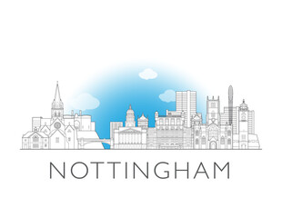 Obraz premium Nottingham, England, UK, cityscape illustration skyline drawing