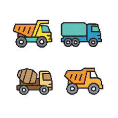 Pixelated Colorful Construction Vehicle Transport Truck Illustration in Cartoon Style