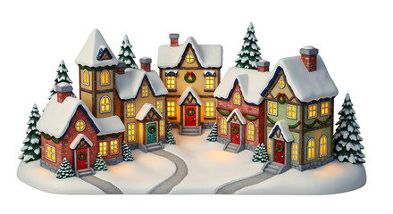 Charming Christmas Village Display with Cozy Illuminated Homes and Snowy Trees
