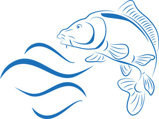 Karpfen und Wellen, Karpfen, Fisch, Logo, Angeln, Sport, Icon