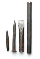  Top view of different old chisels