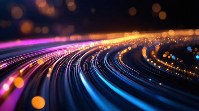 Fiber optic cables transmitting internet data at high speed illustration