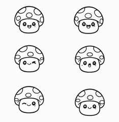 Cute Kawaii Mushroom Character Vector Set