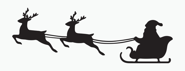 Santa Sleigh and Reindeer Silhouette Christmas Vector