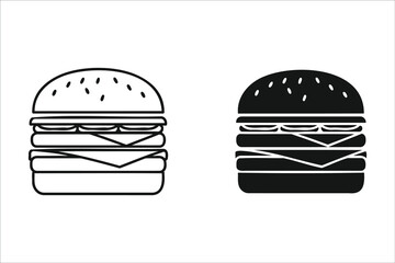 Burger and cheeseburger icons isolated on white background