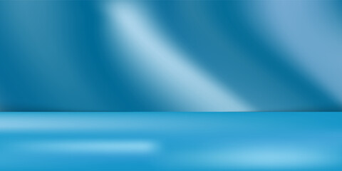 Abstract blue background for product presentation with sunlight and blurred shadows wall. Winter background.