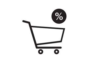 Shopping cart with sale icon discount promotion vector design isolated on white background.