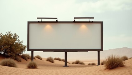 Fototapeta premium Vast Desert Billboard Mockup: A Blank Canvas for Unbounded Advertising and Creative Expression