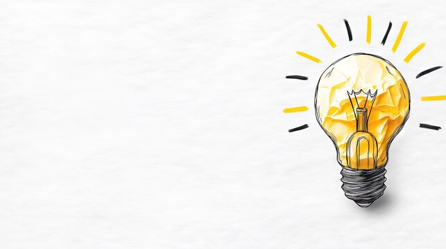 Creative idea concept with crumpled paper light bulb illustration showcasing innovation and inspiration on a pastel background