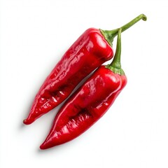 Two vibrant red chili peppers, fresh and full of flavor. These peppers are ready to spice up any culinary creation