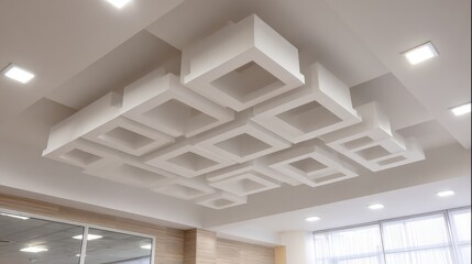 Modern suspended ceiling with recessed square lighting and geometric design