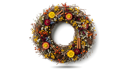 Autumnal Door Wreath With Cinnamon Sticks and Dried Flower Decorations